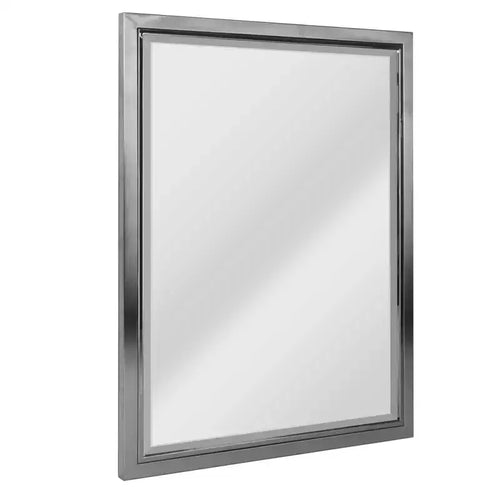 24" x 30" Classic Brushed Mirror Nickel/Chrome - Head West: Transitional Beveled, Wall Mount, Metal Frame