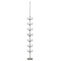 Floor to Ceiling Shoe Tree, Revolving, 6 Shoe Carousels and Accessory Basket, Spring Loaded Tension Rod, Silver