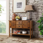 Aparador consola de madera maciza de 46", gabinete buffet/servidor de almacenamiento retro para comedor con 2 cajones, gabinetes y estante inferior - Marrón