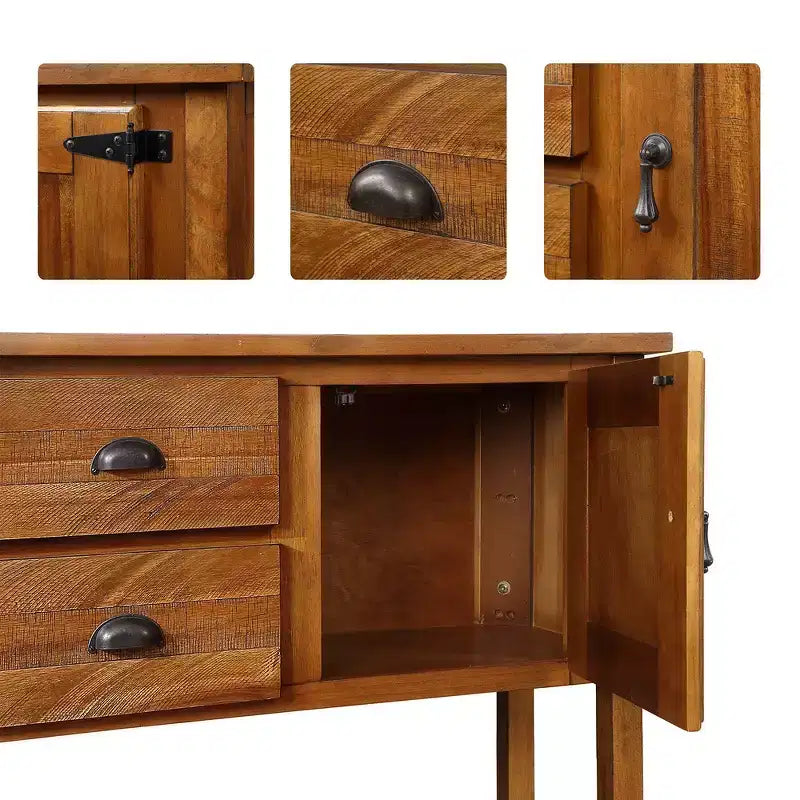 Aparador consola de madera maciza de 46", gabinete buffet/servidor de almacenamiento retro para comedor con 2 cajones, gabinetes y estante inferior - Marrón