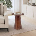 Mesa auxiliar redonda con pedestal Thalass 22 de madera de mango, nogal