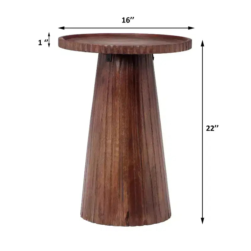 Mesa auxiliar redonda con pedestal Thalass 22 de madera de mango, nogal