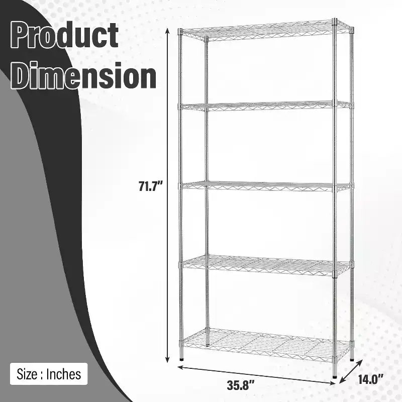 Estantería de alambre de 5 niveles, garaje, estante de alambre NSF con estantes ajustables y amplio almacenamiento, capacidad de 1250 libras