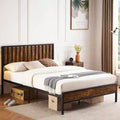 Bed Frame with Headboard Footboard Rustic Wood Farmhouse Platform Metal Wrought Rod Slat Bedframe, No Box Spring Needed, Easy Assembly