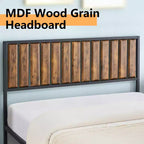 Estructura de cama con cabecero y piecero, madera rústica estilo granja, plataforma de metal forjado con listones, no necesita somier, fácil montaje