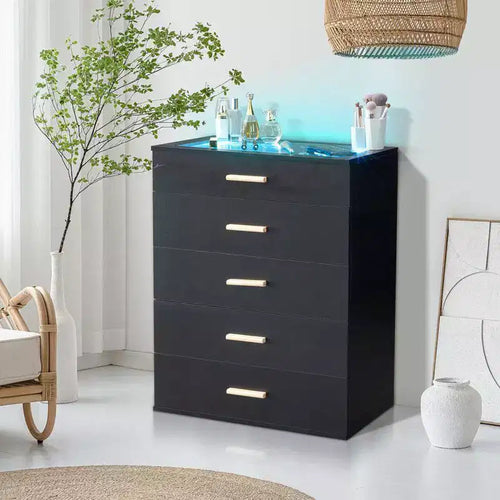 Karl Home 5-Drawer Black Particle Board 25.98in. W Chest of Drawer