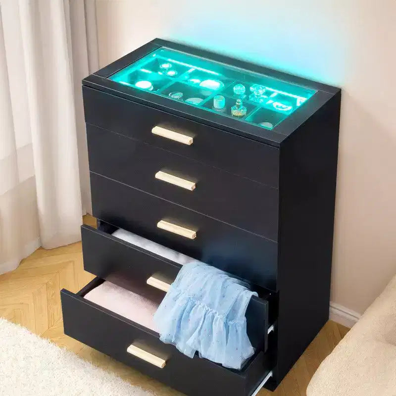 Cómoda de 5 cajones de aglomerado negro de 25.98 pulgadas de ancho