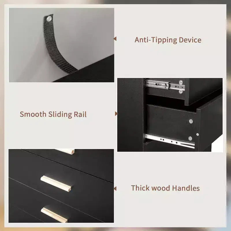 Cómoda de 5 cajones de aglomerado negro de 25.98 pulgadas de ancho