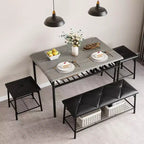 Mesa de Comedor para 4 con Banco/Taburetes, Mesa de Cocina con Estantes de Almacenamiento, Mesa de Comedor con Cojín de PU, Muebles de Comedor