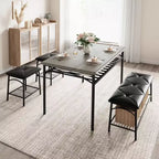 Mesa de Comedor para 4 con Banco/Taburetes, Mesa de Cocina con Estantes de Almacenamiento, Mesa de Comedor con Cojín de PU, Muebles de Comedor