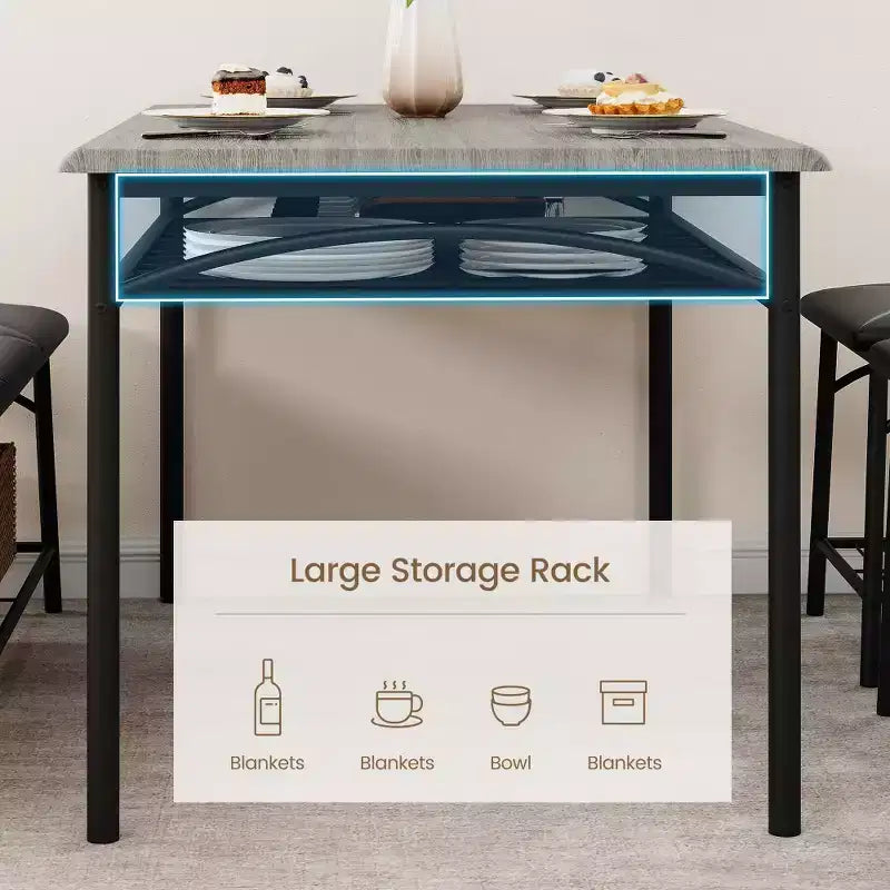 Mesa de Comedor para 4 con Banco/Taburetes, Mesa de Cocina con Estantes de Almacenamiento, Mesa de Comedor con Cojín de PU, Muebles de Comedor