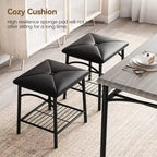 Mesa de Comedor para 4 con Banco/Taburetes, Mesa de Cocina con Estantes de Almacenamiento, Mesa de Comedor con Cojín de PU, Muebles de Comedor