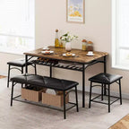 Mesa de Comedor para 4 con Banco/Taburetes, Mesa de Cocina con Estantes de Almacenamiento, Mesa de Comedor con Cojín de PU, Muebles de Comedor