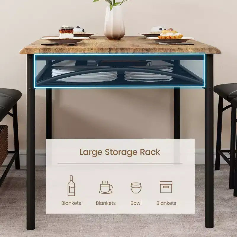 Mesa de Comedor para 4 con Banco/Taburetes, Mesa de Cocina con Estantes de Almacenamiento, Mesa de Comedor con Cojín de PU, Muebles de Comedor