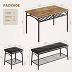 Mesa de Comedor para 4 con Banco/Taburetes, Mesa de Cocina con Estantes de Almacenamiento, Mesa de Comedor con Cojín de PU, Muebles de Comedor