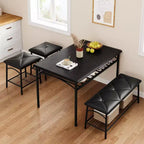 Mesa de Comedor para 4 con Banco/Taburetes, Mesa de Cocina con Estantes de Almacenamiento, Mesa de Comedor con Cojín de PU, Muebles de Comedor