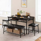 Mesa de Comedor para 4 con Banco/Taburetes, Mesa de Cocina con Estantes de Almacenamiento, Mesa de Comedor con Cojín de PU, Muebles de Comedor