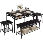 Mesa de Comedor para 4 con Banco/Taburetes, Mesa de Cocina con Estantes de Almacenamiento, Mesa de Comedor con Cojín de PU, Muebles de Comedor