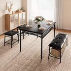Mesa de Comedor para 4 con Banco/Taburetes, Mesa de Cocina con Estantes de Almacenamiento, Mesa de Comedor con Cojín de PU, Muebles de Comedor