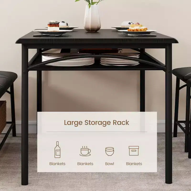 Mesa de Comedor para 4 con Banco/Taburetes, Mesa de Cocina con Estantes de Almacenamiento, Mesa de Comedor con Cojín de PU, Muebles de Comedor