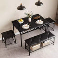 Dining Table Set for 4 With Benche/Stools Kitchen Table Set With Storage Shelves Dining Table Set With PU Cusion Dining Room Furniture Table