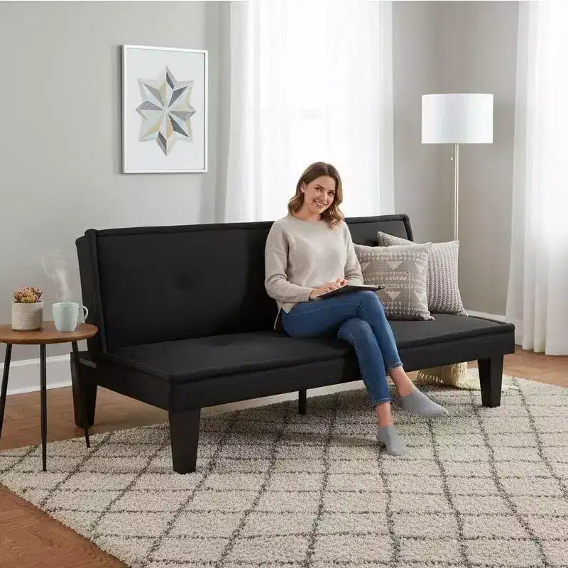 62.99 Sofá cama futón convertible de piel sintética con respaldo ajustable en 5 posiciones