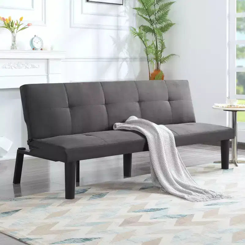 62.99 Sofá cama futón convertible de piel sintética con respaldo ajustable en 5 posiciones