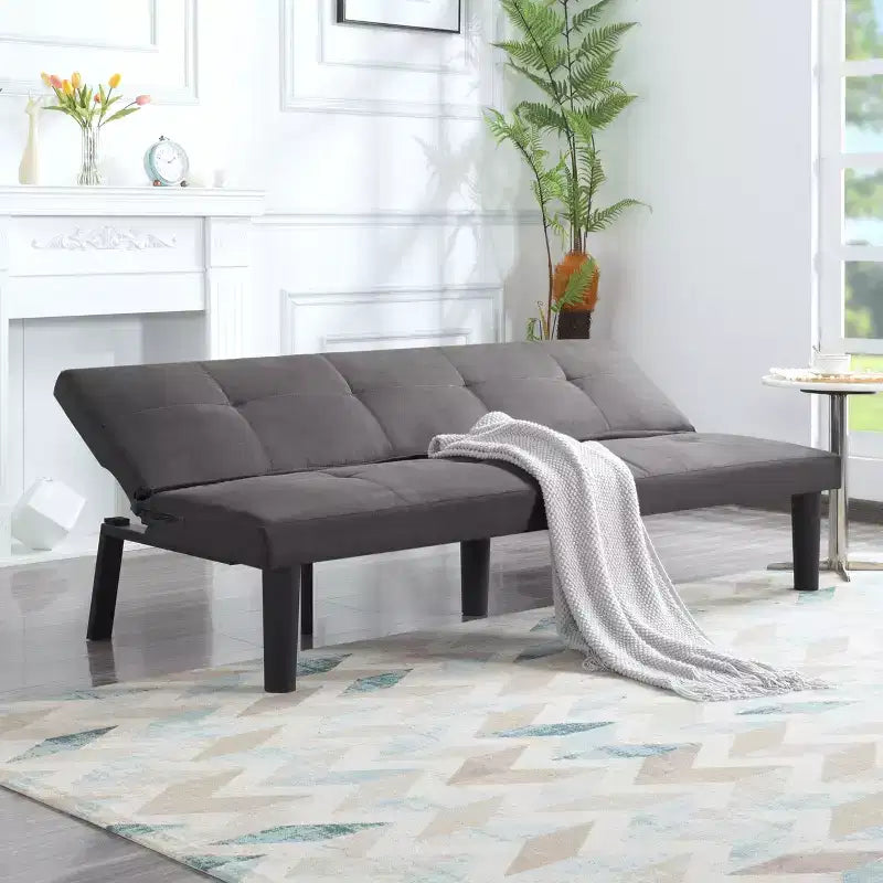 62.99 Sofá cama futón convertible de piel sintética con respaldo ajustable en 5 posiciones