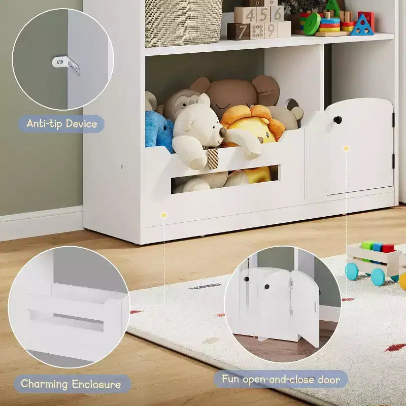 Estantería para niños, organizador de almacenamiento de juguetes, librería de madera para niños pequeños con luz con sensor de movimiento para niños