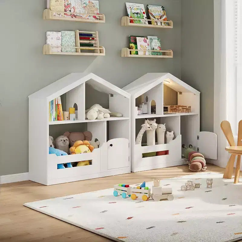 Estantería para niños, organizador de almacenamiento de juguetes, librería de madera para niños pequeños con luz con sensor de movimiento para niños