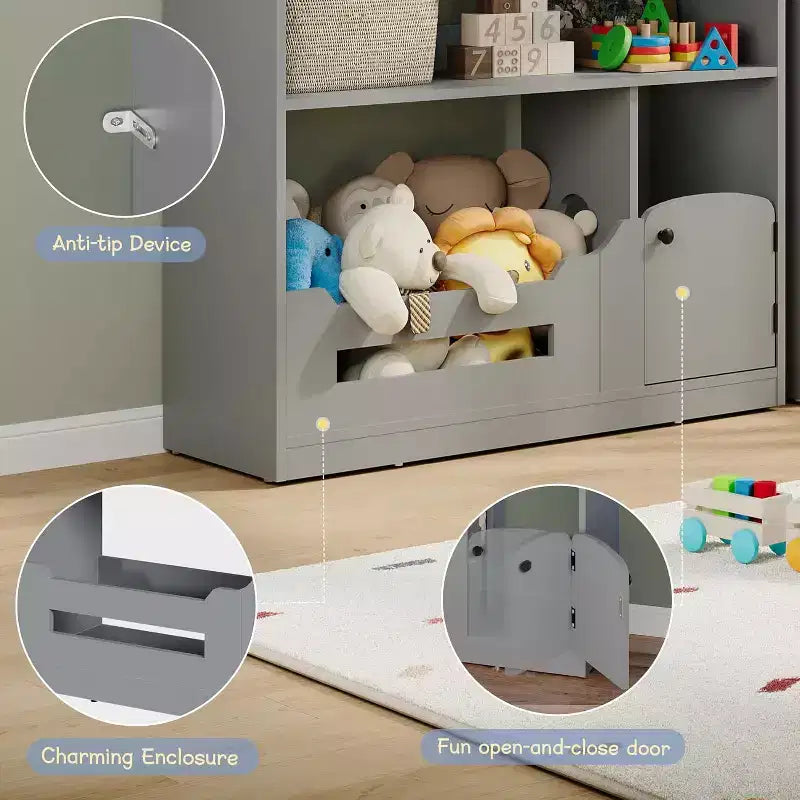 Estantería para niños, organizador de almacenamiento de juguetes, librería de madera para niños pequeños con luz con sensor de movimiento para niños