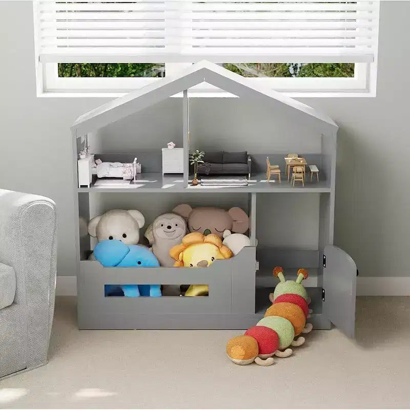 Estantería para niños, organizador de almacenamiento de juguetes, librería de madera para niños pequeños con luz con sensor de movimiento para niños