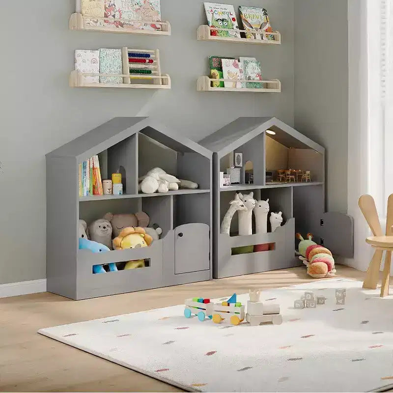 Estantería para niños, organizador de almacenamiento de juguetes, librería de madera para niños pequeños con luz con sensor de movimiento para niños