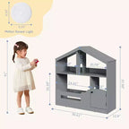 Estantería para niños, organizador de almacenamiento de juguetes, librería de madera para niños pequeños con luz con sensor de movimiento para niños