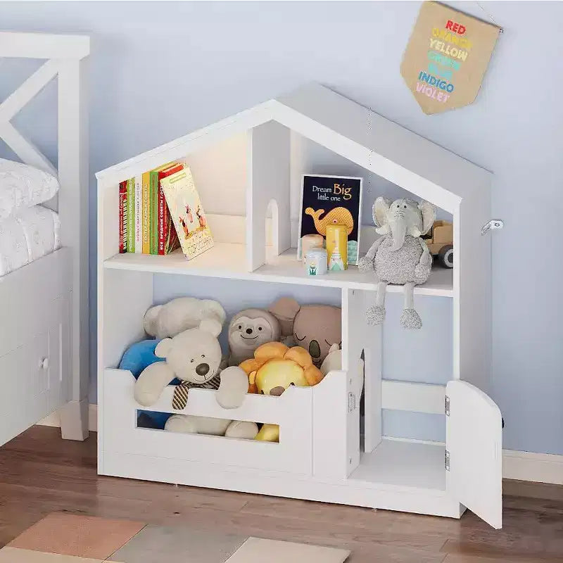 Estantería para niños, organizador de almacenamiento de juguetes, librería de madera para niños pequeños con luz con sensor de movimiento para niños
