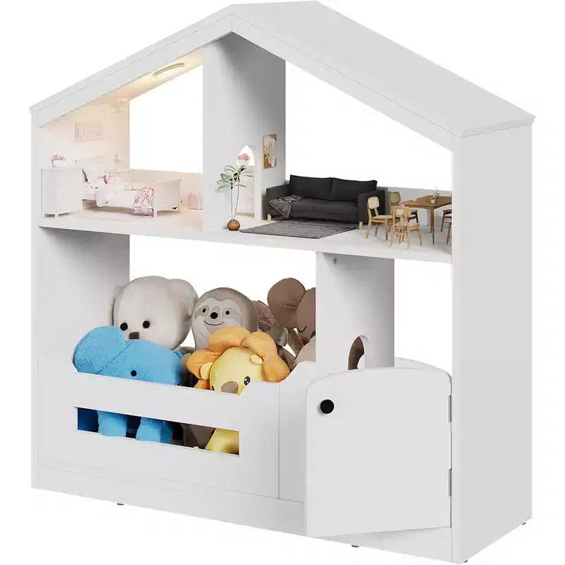 Estantería para niños, organizador de almacenamiento de juguetes, librería de madera para niños pequeños con luz con sensor de movimiento para niños