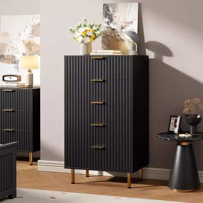 Zstar 47 Tall Fluted 5 Drawer Dresser for Bedroom, Deep Drawers