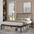 Black FULL Wheat-Ear Iron Bed Frame, Silent Rubber Lock Design, 12 Under-Bed Storage, Modern Simple Style