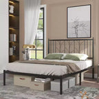 Black FULL Wheat-Ear Iron Bed Frame, Silent Rubber Lock Design, 12 Under-Bed Storage, Modern Simple Style