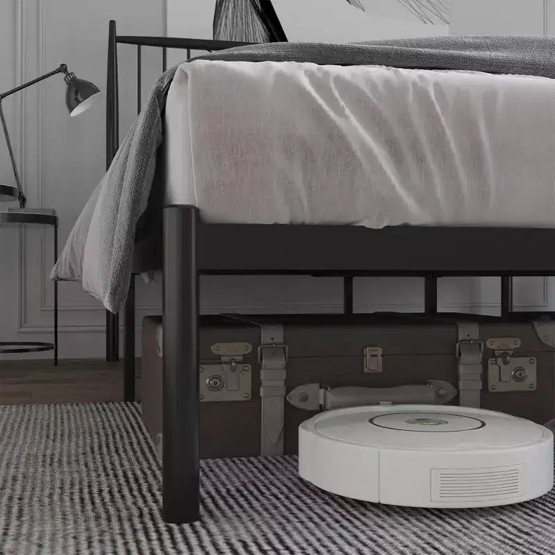 Armazón de cama de hierro negro con espigas de trigo, diseño silencioso de cierre de goma, 12 espacios de almacenamiento debajo de la cama, estilo moderno y sencillo.