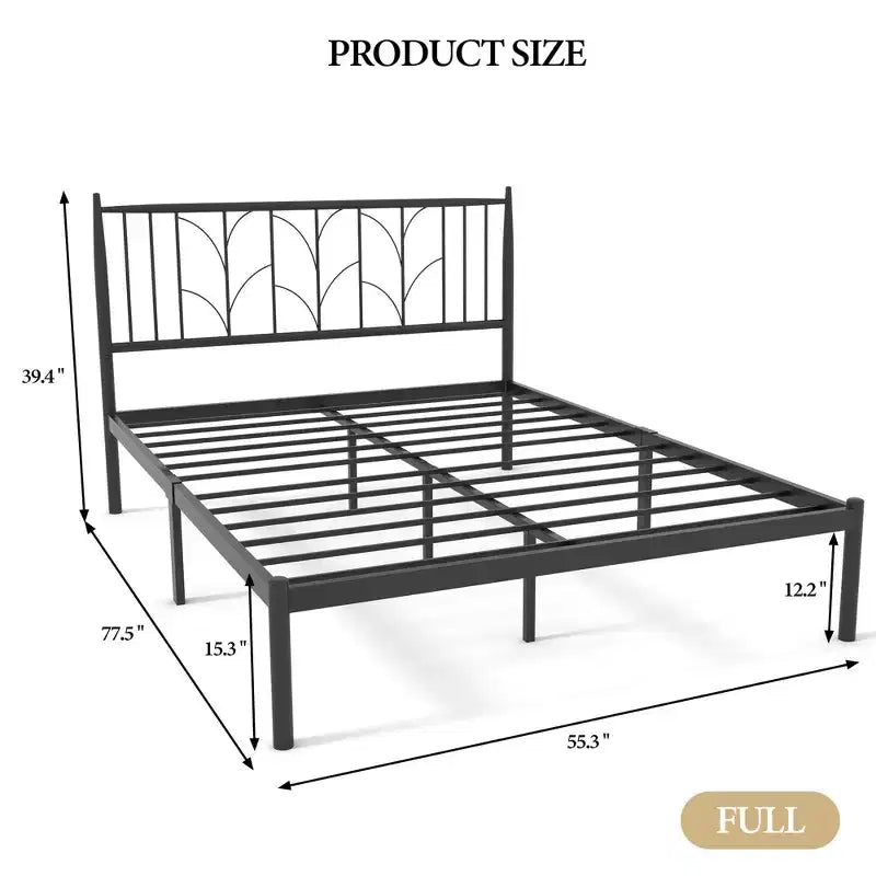 Armazón de cama de hierro negro con espigas de trigo, diseño silencioso de cierre de goma, 12 espacios de almacenamiento debajo de la cama, estilo moderno y sencillo.