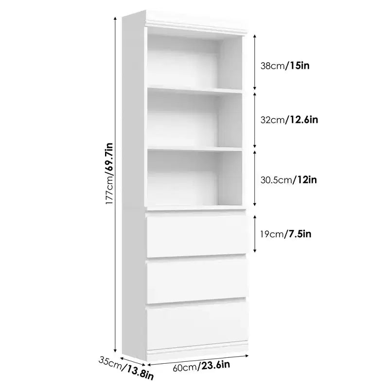 Estantería de 70 Pulgadas con Cajones - Librero Alto, Estilo Rústico, Estanterías de Madera Profundas, para Sala de Estar, Estudio, Cocina, Oficina en Casa