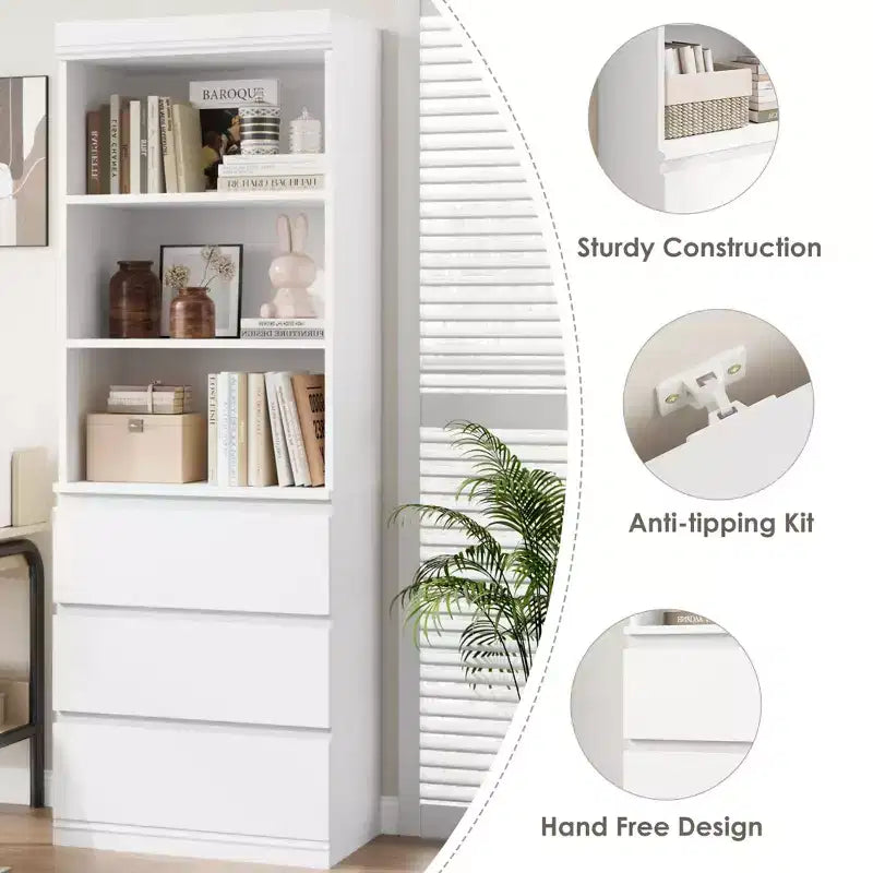 Estantería de 70 Pulgadas con Cajones - Librero Alto, Estilo Rústico, Estanterías de Madera Profundas, para Sala de Estar, Estudio, Cocina, Oficina en Casa