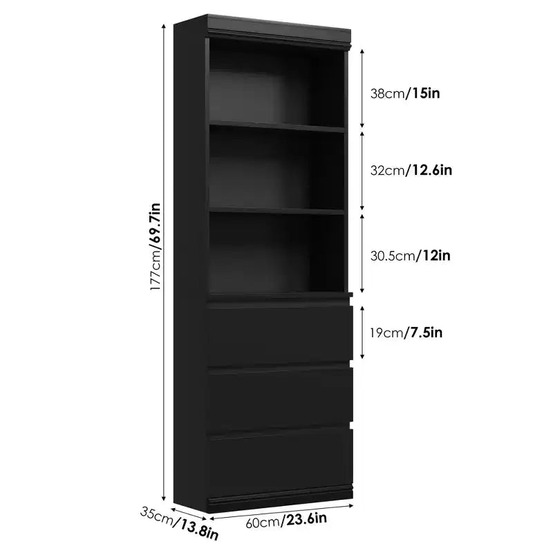 Estantería de 70 Pulgadas con Cajones - Librero Alto, Estilo Rústico, Estanterías de Madera Profundas, para Sala de Estar, Estudio, Cocina, Oficina en Casa