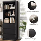Estantería de 70 Pulgadas con Cajones - Librero Alto, Estilo Rústico, Estanterías de Madera Profundas, para Sala de Estar, Estudio, Cocina, Oficina en Casa