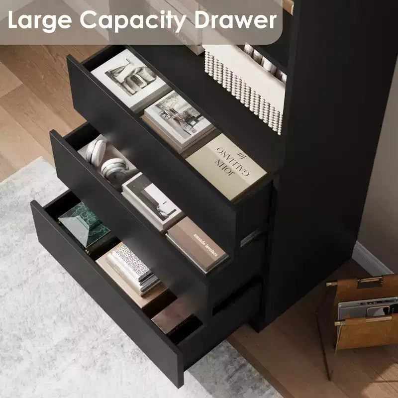 Estantería de 70 Pulgadas con Cajones - Librero Alto, Estilo Rústico, Estanterías de Madera Profundas, para Sala de Estar, Estudio, Cocina, Oficina en Casa