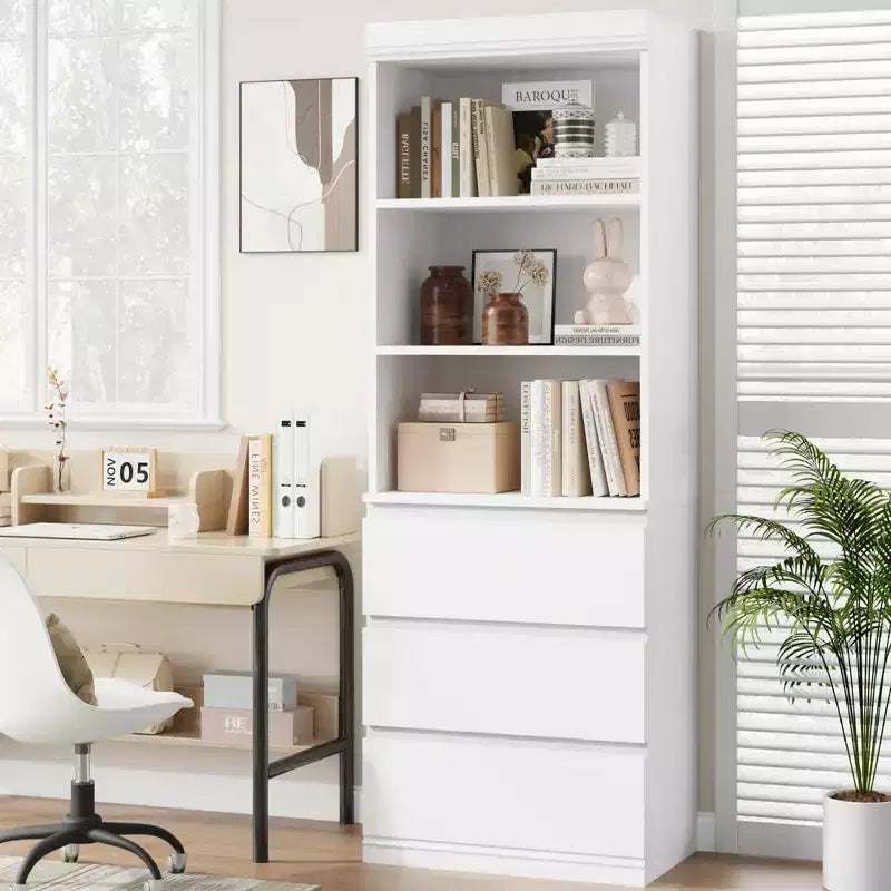 Estantería de 70 Pulgadas con Cajones - Librero Alto, Estilo Rústico, Estanterías de Madera Profundas, para Sala de Estar, Estudio, Cocina, Oficina en Casa