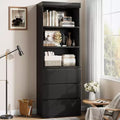 70 Inches Bookcase with Drawers - Tall Bookshelf, Farmhouse Style, Wooden Deep Bookshelves, for Living Room, Study, Kitchen, Home Office