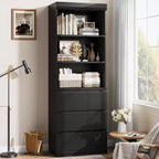 70 Inches Bookcase with Drawers - Tall Bookshelf, Farmhouse Style, Wooden Deep Bookshelves, for Living Room, Study, Kitchen, Home Office