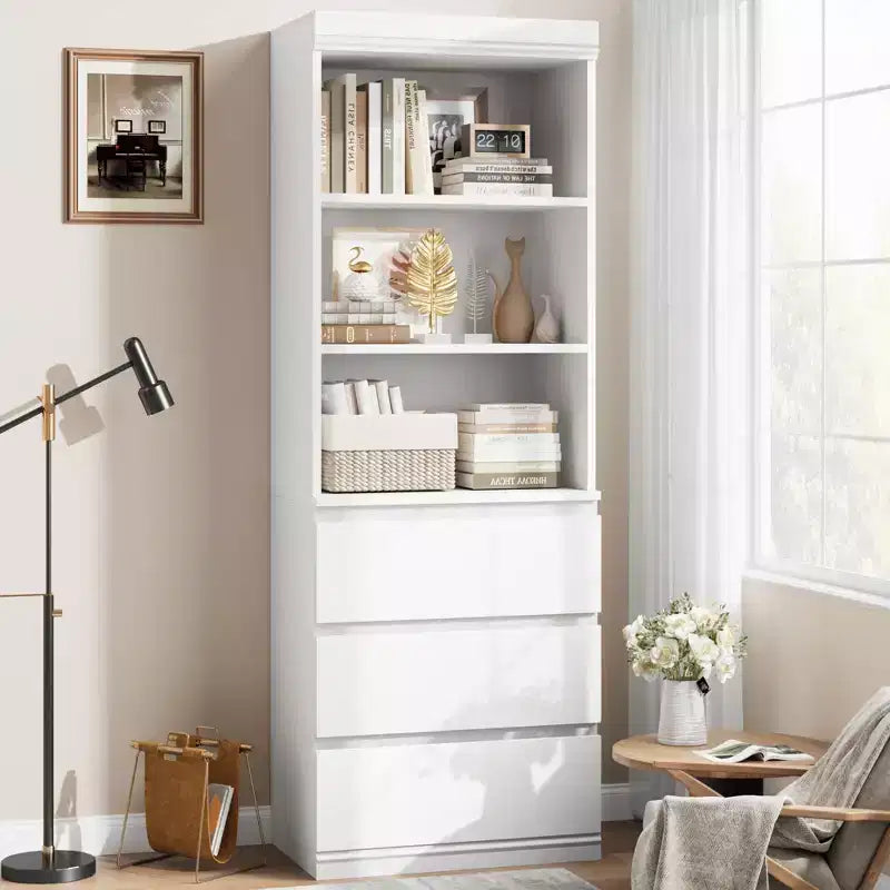 Estantería de 70 Pulgadas con Cajones - Librero Alto, Estilo Rústico, Estanterías de Madera Profundas, para Sala de Estar, Estudio, Cocina, Oficina en Casa
